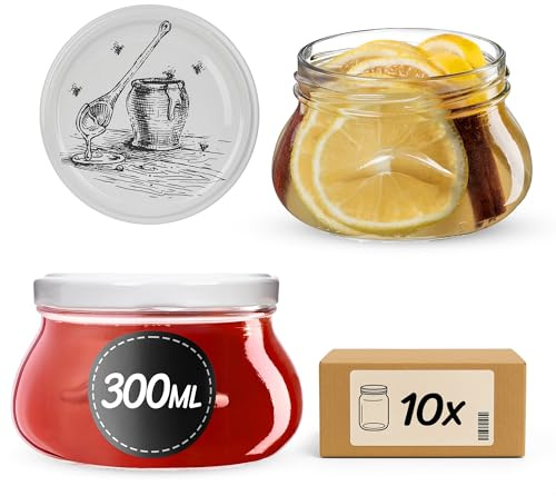 KADAX Set di 10 vasetti per marmellata in Vetro 300ml Ø82 Vaso per Miele – Tappo a Vite ermetico, per marmellate, Miele, confetture e bomboniere