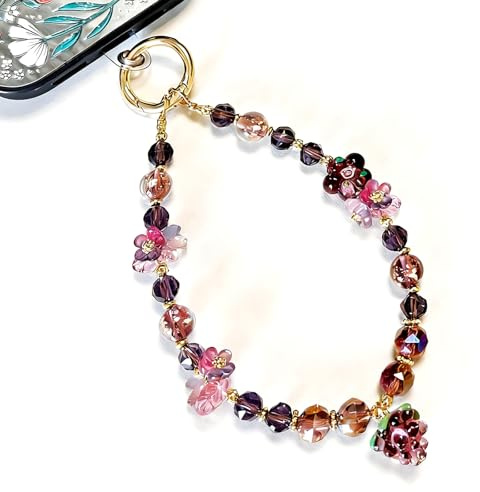 TIANTAIYUE Beaded Phone Charm Strap for Women, Aesthetic Crystal Glass & Pearl Wrist Lanyards, Universal Anti-Lost Detachable Cell Phone Chain for Smartphone Case, Camera, Keys, Gift for Her