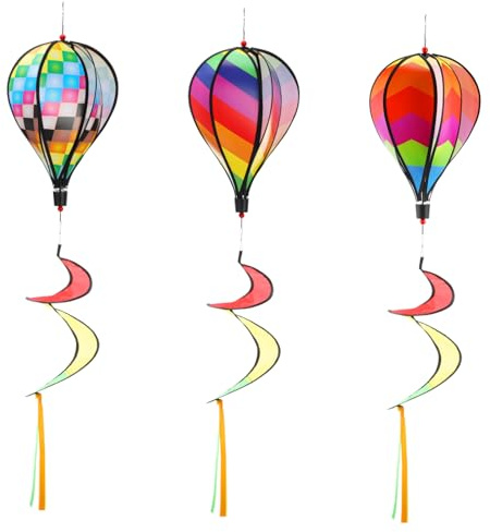 Gogogmee 3 Pièces Moulin à Vent Montgolfière Coloré Décoration de Jardin Extérieur Portable Arc Ciel Spirale pour Fête et Camping