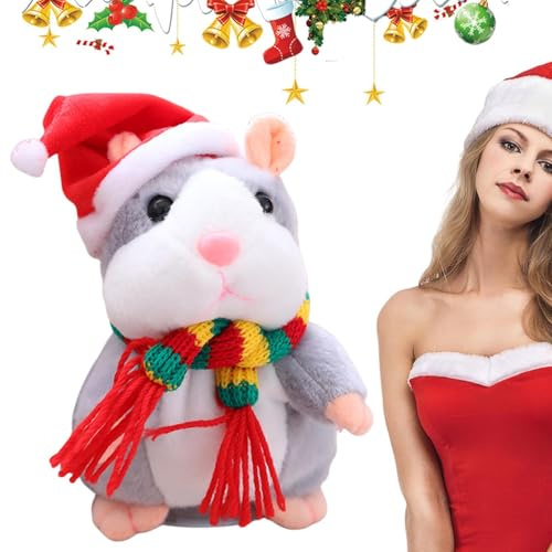Yonuaret Talking Hamster - Pet Talking Record,Automatic Shaking Head Plush Doll with Hat and Scarf Electronic Pet for Children Boys Girls Playroom Family Game Night Christmas Party