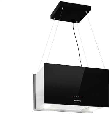 Klarstein Hanging Island Cooker Hood, Extractor Fan for Kitchen Islands, 590m³/h Airflow, Timer, Adjustable Kitchen Extractor Fan with Modern Design, 3 Mode Cooker Hoods, Activated Carbon Filters