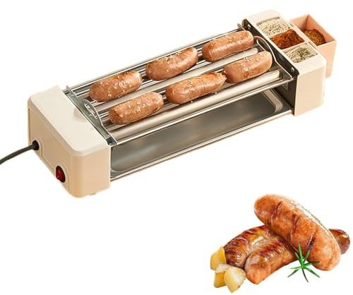 Hot Dog Roller Machine, Electric Grill Cooker with Adjustable Temperature 120-250°C for Sausages, Rolls, and Egg Rolls - Countertop Cooking Appliance