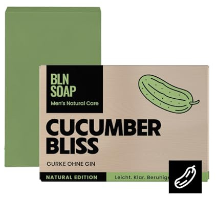Cucumber Bliss Feste Männerseife: Naturseife Männer, Natürliche Seife Hand, Körper & Haare, Körperseife Aloe Vera Mann, Shampoo Nachhaltig, Vegan, 3-in-1 Duschseife, Festes Duschgel, 135 g, BLN SOAP