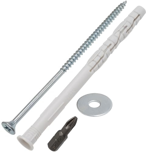 AERZETIX - Set med 8 universella pluggar med avfasad krage Ø8x120 mm i polyamid + 8 träskruvar Ø5x120 mm + 8 breda brickor för M5 bult + 1 skruvbit PZ2 1/4