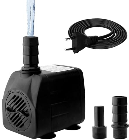 mizikuu Mini Wasserpumpen, Ultra Leise Aquarium Pumpe 10W Mini Tauchwasserpumpe 600L/H mit 1.2m Hohem Hub mit 1,4M Netzkabel und 2 Düsen Springbrunnenpumpe Kleine für Aquarien, Fischtanks, Brunnen