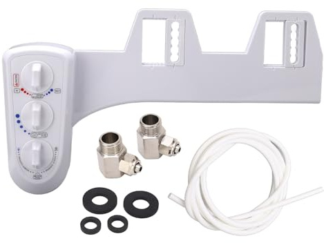 Bidet Toilet Attachment Spray Hot Cold Fresh Water Dual Nozzle Non Electric Mechanical Adjustable Water Pressure Temperature Bathroom Seat for Standard Toilets White 17.3 x 8.1