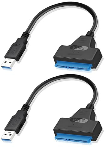 2PCS USB 3.0 vers SATA, Adaptateur USB Sata Applicable uniquement aux disques durs pour HDD et SSD 2,5 Pouces, Câble SATA vers USB Haute Vitesse 5Gbps, Plug & Play pour Particuliers et Professionnels