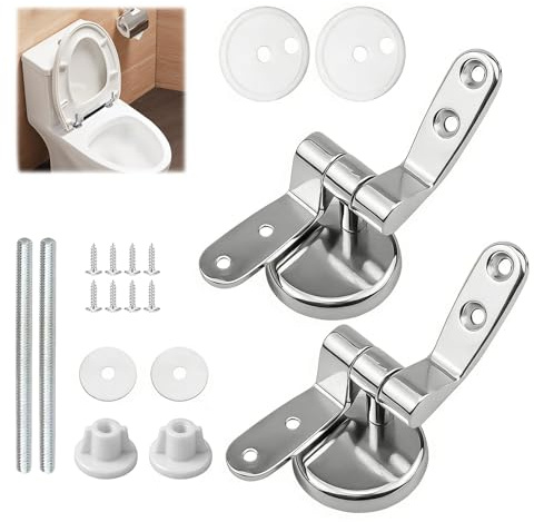 Toilet Seat Fittings Replacement Kit, Zinc Alloy Toilet Seat Hinges Chrome | Finished Toilet Seat Hinge Fittings for Wooden Resin Universal Compatibility Rust-Resistant, Easy to Install