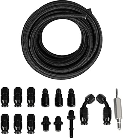 6AN 3 / 8in Fuel Line Fitting Kit | Flexible PTFE Nylon Hose for LS Swap EFI Systems/Oil/Gas Lines | Leak - Tolerant High Pressure Fittings