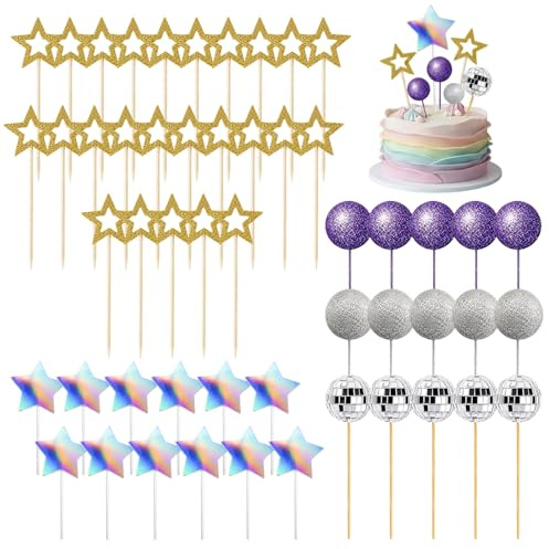 52pcs Disco Ball Cake Decorations, Mini Discos Balls, Purple Cake Decorations, Ideal for Party Cakes, Cupcakes and Dessert Displays, Versatile and Eye-Catching Design, Suitable for Various Occ