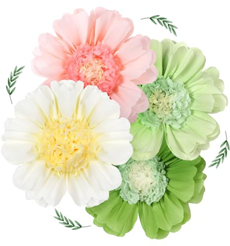 AUAUY 4Pzs Papel para Fans, Decoraciones Flores Papel Reutilizable, Verdes | Flores de Pompones, Abanicos Colgantes Reutilizable para Decoración de Fiesta, Cumpleaños, Boda, Eventos de Graduación