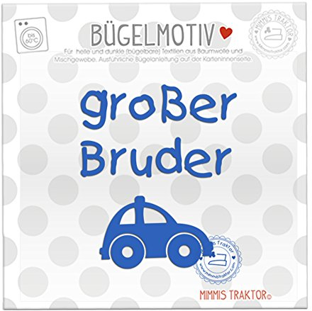 Bügelbild großer Bruder mit Auto Flockfolie Aufbügler Applikationen Bügelsticker für Stoffe Textilien Kinder zum Aufbügeln Flicken, Farbe:blau