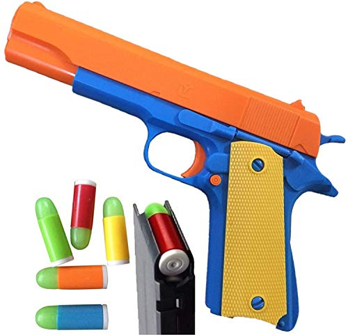 Toshi Station Classic Toy Gun Soft Bullet Blaster Pistol – Removable Magazine, Fun Slide Action, 20 Soft Bullets, Safety Orange, Kids Roleplay Ages 6+