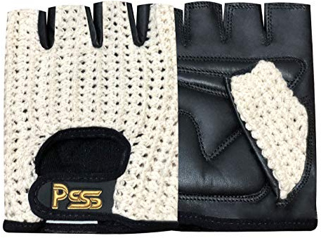 Prime Leather PSS Mitaines Gants Cuir Filet Mailles Homme Femme Vélo Cyclisme Conduite Gants Cuir sans Doublure Gants Tactiles Demi sans Doigts Confortable Rembourré Été Hiver, Noir, Taille S