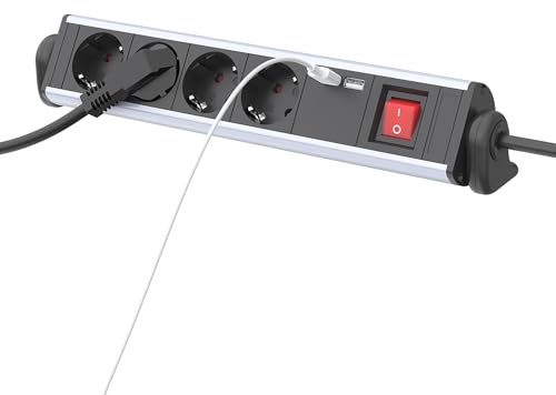 Drehbare Steckdosenleiste mit USB für Schreibtisch, TÜV/GS Zertifiziert | 4-Fach Tischsteckdose mit Schalter, 1,5m Kabel