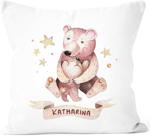 SpecialMe® Kissen-Bezug mit Namen Bären Kissen-Hülle Namenskissen Baumwolle personalisierte Geschenke Weiss Unisize