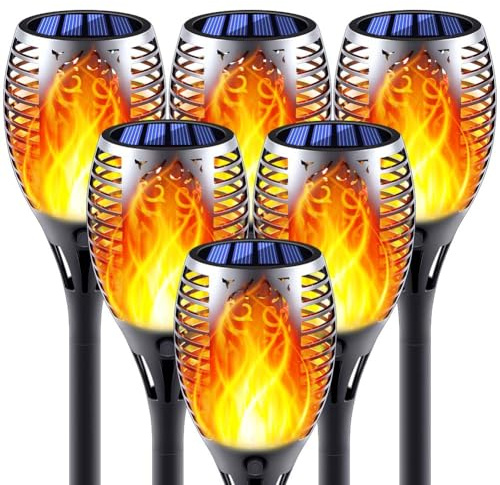 Solar Flame Lights Outdoor 6 Pack, Flickering Solar Torch Lights for Yard