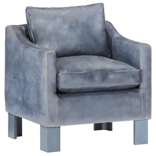vidaXL Sessel Clubsessel Cocktailsessel Loungesessel Relaxsessel Polstersessel Armsessel Ledersessel Ruhesessel Grau Echtleder 63x55x60cm