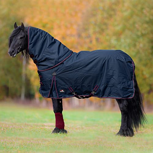 Horsenjoy Aristo Combo Winterdecke m. Halsteil für Pferde, 600D Polyester RipStop, 300g Wattierung, Schwarz, 145 cm