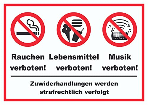 HB-Druck Schild Essen Trinken Musik Rauchen verboten A0 Rückseite selbstklebend