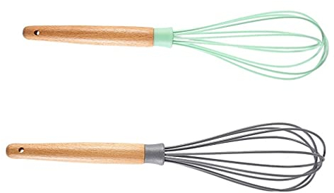 Hand Mixer Whisk Set of 2, 11”, Kitchen Silicone Whisk for Blending Whisking Beating Frothing Manual Balloon Whisks Heat Resistant Egg Beater Kitchen Tools Egg Beater (Color : Green+Gray)