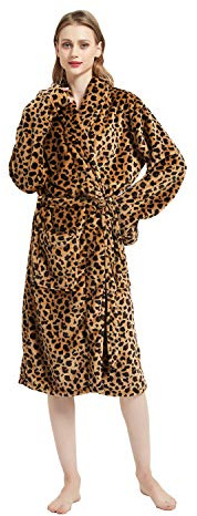 DREAMLANDING Bata para mujer con estampado, bata de baño, suave, acogedora, gruesa, pijamas, camisón de noche, bata de noche para mujer, leopardo, Altoa única