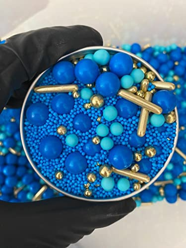 Edible Gold & Blue Sprinkles Mix 45g | Metallic Sugar Pearls & Balls | Cake Cupcake & Cookie Decorations | Baby Shower Wedding Birthday Baking Toppings