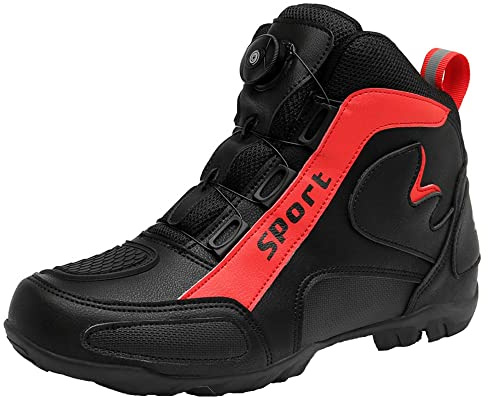 Stivali da Moto da Uomo Scarpe da Equitazione in Pelle da Moto Taglie Forti Stivaletti da Corsa Outdoor Casual Antiscivolo,Rosso,39 EU