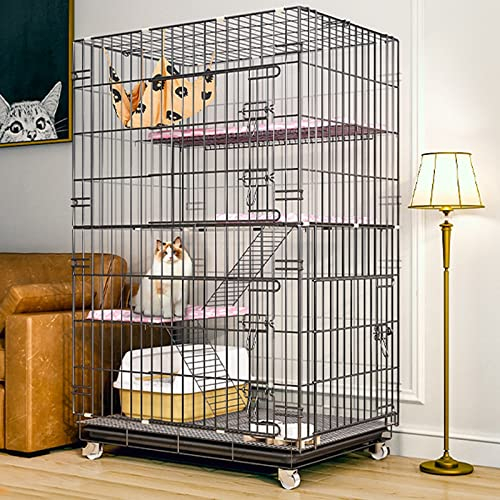 Katzengehege Indoor XXL Outdoor Faltbar Katzenkäfig für Zuhause Groß Hoch Klappbarer Transportkäfig Aus Draht für Kleintiere Gittertransportbox (schwarz/weiß)(Black,70 * 50 * 112cm)