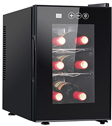 RUYICZB Refroidisseur à vin 6 Bouteilles Noir comptoir Petit réfrigérateur contrôle numérique de la température Cave à vin Autonome Stockage de vin Rouge et Mousseux pour la Maison Bar Appartement