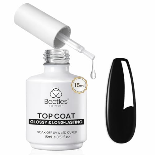 Beetles Extra Glossy Gel Top Coat - 15ml Clear Glossy No Wipe Top Coat Gel Nail Polish High Shine Long Lasting Nail Surface Protection Manicure Summer Nail Gifts for Women