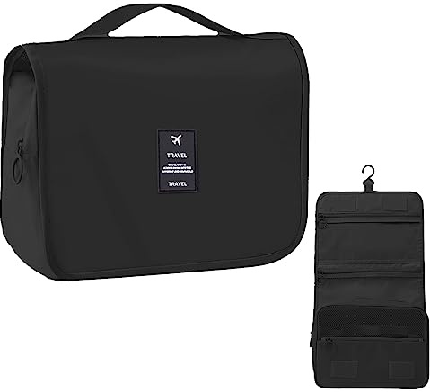 MEIJMJIA - Zum Aufhängen Kulturbeutel Reise Kulturtasche Kosmetiktasche | Wasserdicht Waschtasche Kulturtasche, Reise-Tasche für Geschäftsreisen, Reisen, Fitnessstudio, Camping (Schwarz)