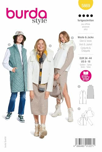 Burda Schnittmuster, 5869, Weste und Jacke selber nähen [Damen, Gr. 34-44] Level 4 für Profis