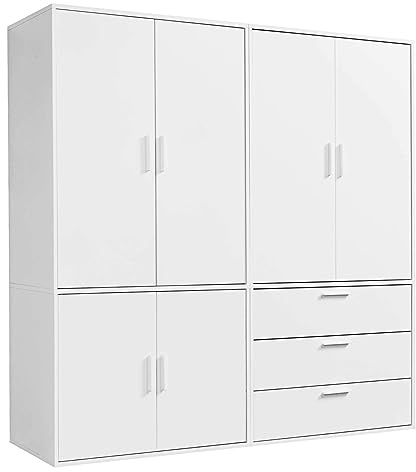 mokebo Kleiderschrank (180x187 cm) aus Holz in Weiß 6-türig & 3 Schubladen 'Der Grenzenlose' Schlafzimmerschrank modular & kombinierbar, Garderobenschrank, Flurschrank, Drehtürenschrank, Schrank
