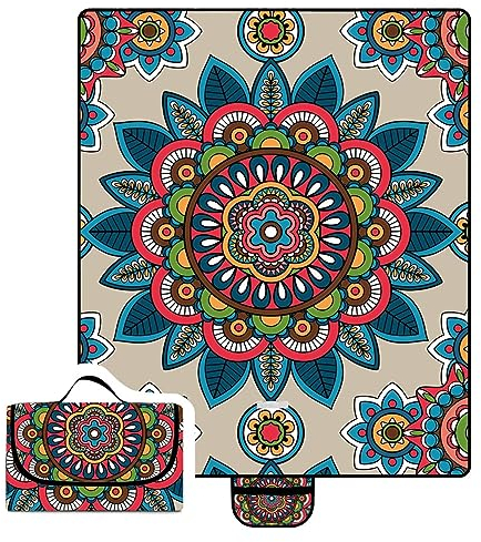 Picknickdecke 200x300cm,XXL Picknickdecke mit Wasserdichter Unterseite,Outdoor Stranddecke Sandfrei,mit Tragegriff Faltbare Picnic Blanket für Camping,Strand,Park,Familie,Konzerte Blaue rote Blumen