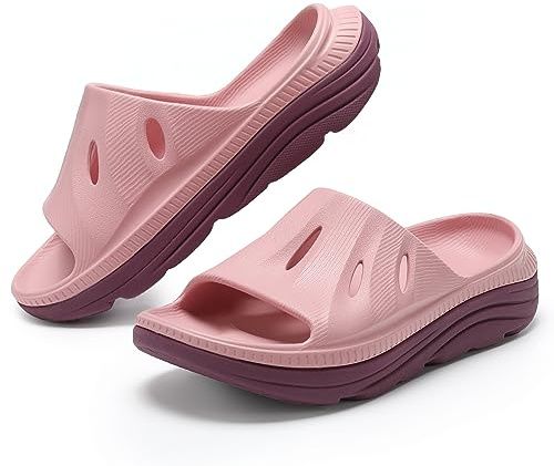 NPNYSY Återhämtningssandaler för kvinnor män bekväma atletiska tofflor tjock kudde lätt plantar fasciit sport glidare inomhus utomhus, fotvalvstöd ortopedisk öppen tå, Rosa, 36/37.5 EU