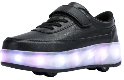 HUSKSWARE Jungen Mädchen Rollschuhe Schuhe Mit 4 Rollen Skateboardschuhe, verstellbar Jugend Schuhe mit Rollen, Schwarz 35 EU