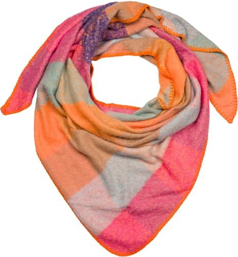 styleBREAKER Damen XXL Web Dreieck Schal mit buntem Karo Muster, Dreiecktuch Kariert, Winter Schal warm weich, Tuch 01020050, Farbe:Orange-Pink-Türkis-Braun