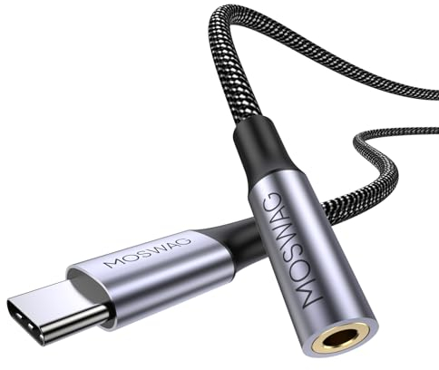 MOSWAG USB Type C to 3.5mm Headphone Jack Adapter, Audio Adapter USB C to Aux Dongle Cable Cord for Samsung Galaxy S23 S22 S21 S20 Ultra S20+ Note 20 10 S10 S9 Plus,Pixel 7 6 5 and More