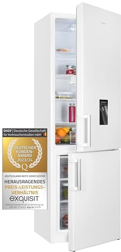 Exquisit KGC265-70-H-WS-010E Kühlschrank - Kühl-Gefrierkombination Weiß | 268 L Kühlkombi mit Wasserspender, LED-Beleuchtung, 4-Sterne Gefrierfach und Gemüseschublade - Ideal für Familien