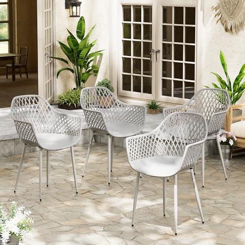 buybyroom Gartensessel 4er Set, Balkon Sessel, Sessel & Stühle, PP-Sitz, Metallbeine, mit Armlehnen, Höhenverstellbare Bodengleiter, Belastbarkeit 120 KG, Grau