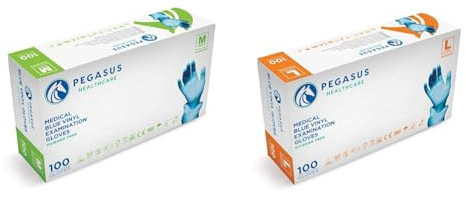 Pegasus Healthcare Blue Disposable Vinyl Medical Examination Gloves Powder & Latex Free (Medium) & Pegasus Healthcare Blue Disposable Vinyl Medical Examination Gloves Powder & Latex Free (Large)