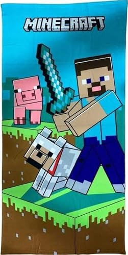 ILS I LOVE SHOPPING Strand- und Poolhandtuch aus Mikrofaser, 140 x 70 cm, schnell trocknend, ultraweich (für Minecraft)