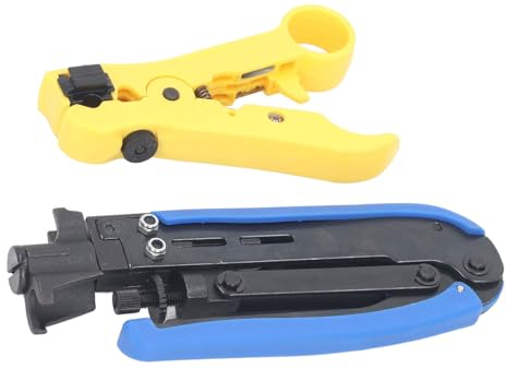 XHTLLO Koaxialkabel-Crimper-Set, Verstellbares Koax-Crimper-Werkzeug-Set Mit Abisolierzange Und 20 F RG6-Anschlüssen, Multifunktionaler Koaxialkabel-Crimper-Abisolierer Für RG6, RG59, RG11