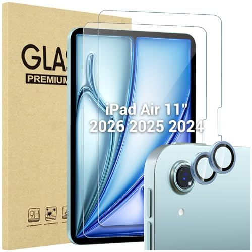 ProCase 2 Piezas Protector de Pantalla y Lente Cámara para iPad Air 11 2025 (M3)/2024 (M2), Screen Protector Vidrio Templado para iPad Air 11 Pulgadas 2024 -Azul