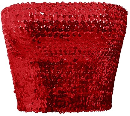 JIAHG Damen Glitzer Pailletten Crop Top Ärmellos Bandeau Top Sexy Trägerlos Tube Top Schulterfreies Bustier Bauchtanz Crop Top für Bauchtanz, Boho, Festival, Club, Kostüm