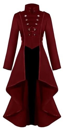 MVFEUIJ Giacca Steampunk da Donna - Frack Gotico - Palazzo Vittoriano - Mantello Vintage - Costume di Halloween - Carnevale, Festa - Cosplay (Rosso, L)