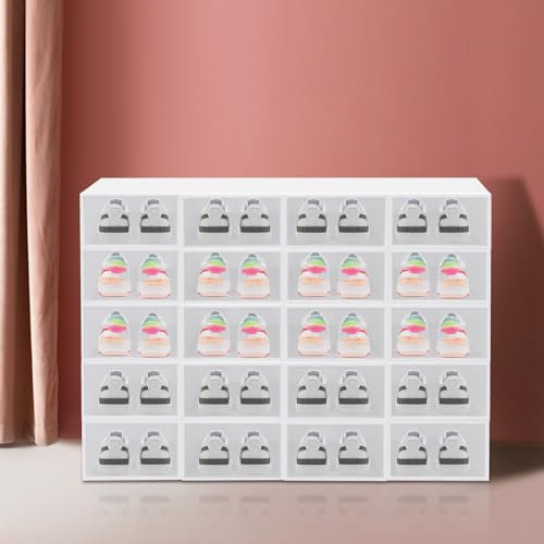 Lilyeriy 3/20/24er Set transparente Schuhboxen Hartplastik Schuh-Organizer stapelbar mit Deckel für Schuhe bis Größe 46,für Stöckelschuhe,Stiefeletten,Pumps (20 Ovale Klappe)