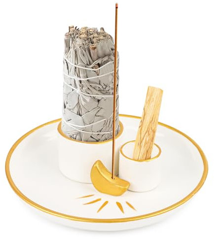 Palo Santo Räucherstäbchen 4 in 1 Moon Design Räucherstäbchenhalter Keramik Räucherschal Palo Santo Salbei Halter Weißer Salbei Räucherstäbchen Brenner Keramik Aschefänger Tablett für Yoga