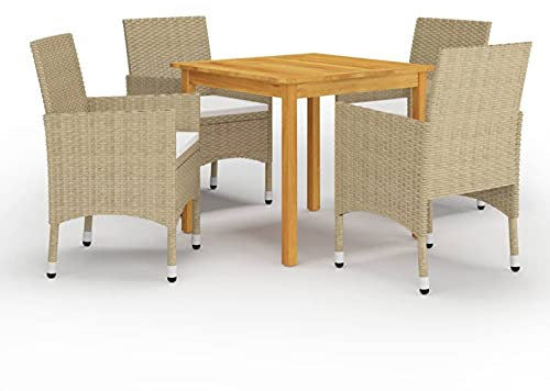 Somanki 5-TLG. Garten-Essgruppe Beige, Esstisch Mit Stühlen Set, Gartenmöbel Sitzgruppe, Balkon Möbel, Gartenlounge Set, Terrassenmöbel, Balkonmöbel Set - 3067673